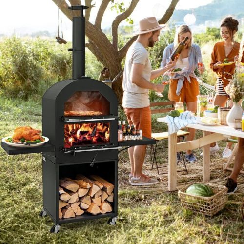 Outdoor Pizza Oven with Protective Cover and Grill Racks and Built-in Thermometer Outdoor Pizza Oven with Protective Cover and Grill Racks and Built-in Thermometer